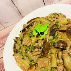 รูปของ 豆苗、ひき肉、お味噌でお手軽！麻婆茄子