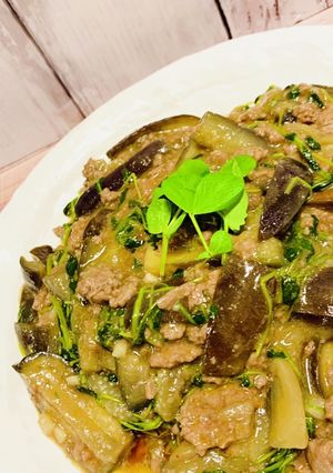 豆苗、ひき肉、お味噌でお手軽！麻婆茄子-レシピのメイン写真