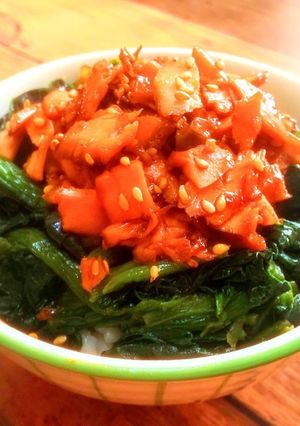 甘辛みりん醤油鮭とほうれん草の乗っけご飯-レシピのメイン写真