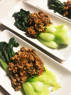 青梗菜の瞬間蒸し 豚そぼろかけ-レシピのメイン写真