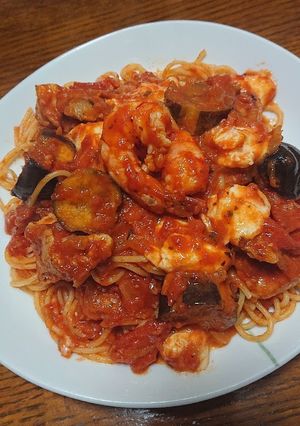 ナスとチキンのトマトパスタ-レシピのメイン写真