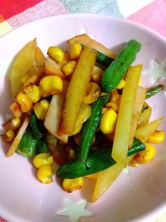 彩り野菜とハムのバターポン酢炒め-レシピのメイン写真