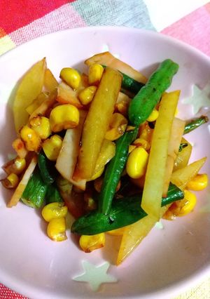 彩り野菜とハムのバターポン酢炒め-レシピのメイン写真