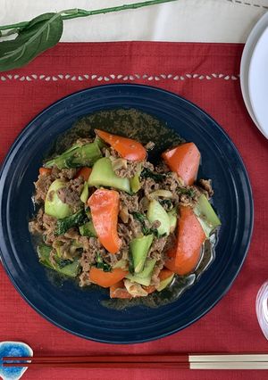 【椎茸粉使用】牛肉とチンゲンサイの炒め物-レシピのメイン写真