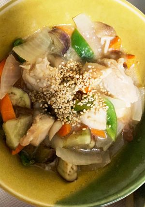 全てレンジ胸肉なす和風梅炒め味青椒肉絲風-レシピのメイン写真