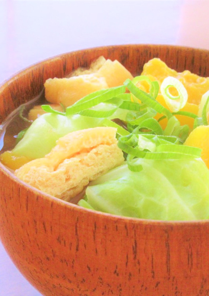 かぼちゃとキャベツと油揚げの味噌汁-レシピのメイン写真