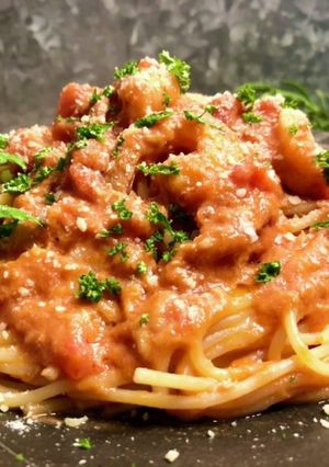 ツナとエビの濃厚トマトクリームパスタ-レシピのメイン写真
