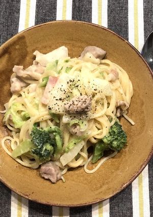 白菜ととり肉の豆乳クリームパスタ-レシピのメイン写真