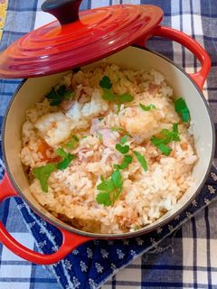 冷凍ミニトマトとエビの洋風炊き込みご飯-レシピのメイン写真