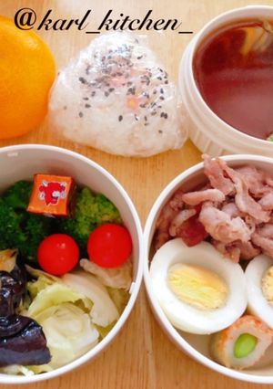 簡単ゆる糖質制限豚茹で卵サラダ弁当覚書-レシピのメイン写真
