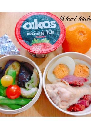 簡単ゆる糖質制限弁当茹で鶏肉温野菜覚書-レシピのメイン写真