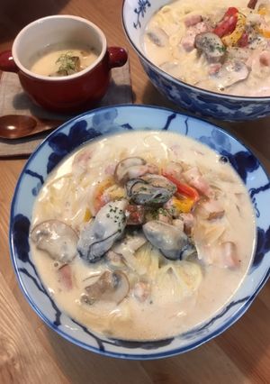 牡蠣とベーコンのミルクスープパスタ-レシピのメイン写真