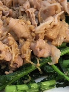 豚肉醤油煮オン大根の葉のニンニク炒め-レシピのメイン写真