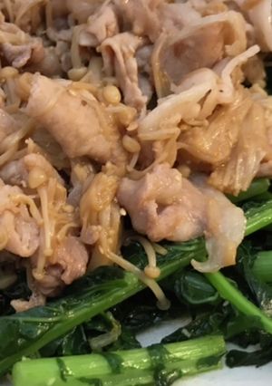 豚肉醤油煮オン大根の葉のニンニク炒め-レシピのメイン写真