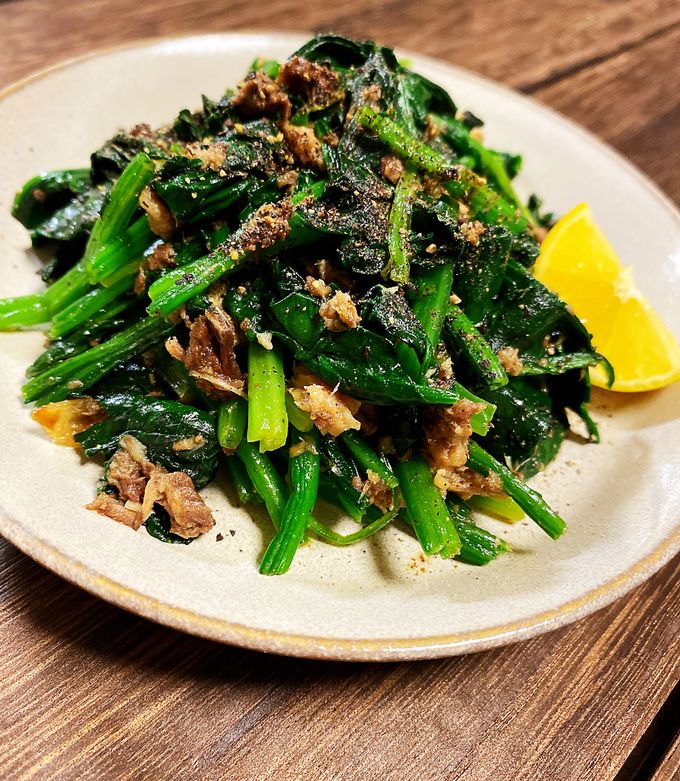 ほうれん草とイワシ缶のガーリック炒め by 野菜ソムリエmiwa