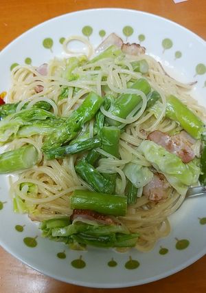 アスパラとベーコンのクリームパスタ-レシピのメイン写真