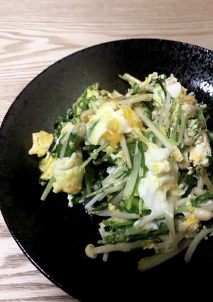 あと一品に水菜と卵とエノキ炒め-レシピのメイン写真