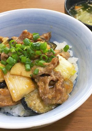 味噌でガッツリ！茄子と豚のスタミナ丼-レシピのメイン写真