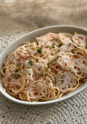 レンコンたっぷり明太子スパゲッティ-レシピのメイン写真