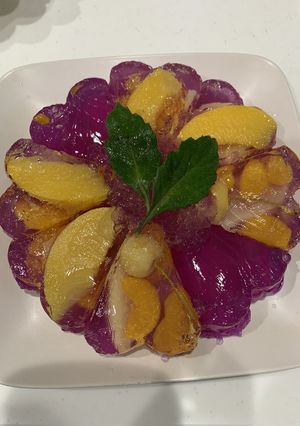 フルーツ缶と金時草の簡単ゼリー-レシピのメイン写真