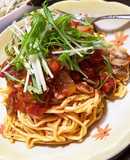 簡単！キノコとトマトの水菜添え生パスタ♪