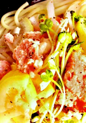 鮭缶&ニンニクと醤油の塩レモンパスタ-レシピのメイン写真
