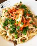 きのこと明太子とキムチのパスタ♪