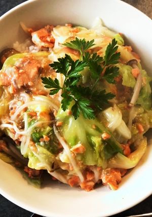 塩鮭と野菜たっぷりちゃんちゃん丼-レシピのメイン写真