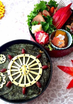 法輪と花 海苔弁当 詰め方-レシピのメイン写真