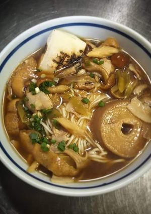 キノコ汁の温か冷麦-レシピのメイン写真