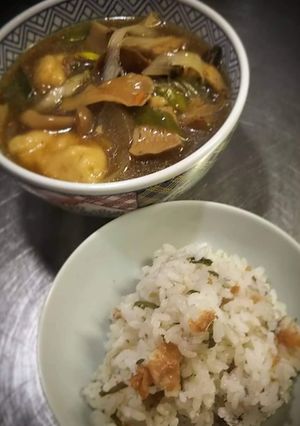 山キノコの団子汁と梅紫蘇ご飯-レシピのメイン写真