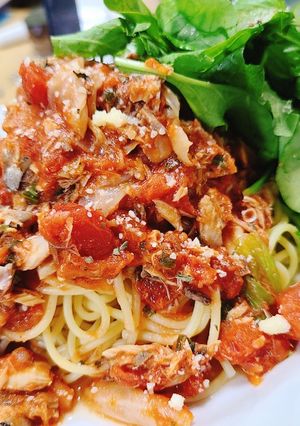 鯖缶で簡単さっぱりトマトパスタ！-レシピのメイン写真