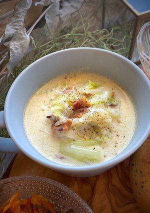 白菜とベーコンの豆乳スープ-レシピのメイン写真