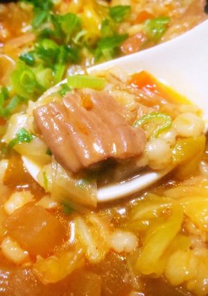 鍋の〆ヘルシーで野菜たっぷりもち麦クッパ-レシピのメイン写真