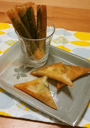ねぎチーズ&梅しそ長芋のおつまみ春巻き-レシピのメイン写真