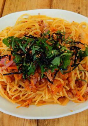 納豆とキムチとベーコンのパスタ-レシピのメイン写真