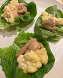 ピリ辛ポテ玉のせ鶏もものサラダ菜巻き