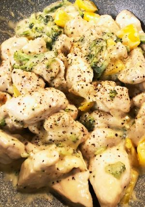 鶏胸肉のブラックペッパーマヨ炒め-レシピのメイン写真