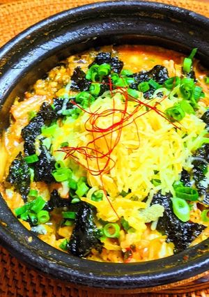 鯖缶豆富チゲの残りででチーズポックンパ-レシピのメイン写真