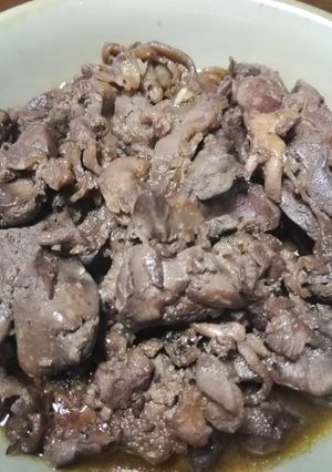 鶏肝と親鶏の細肉のワイン煮付け-レシピのメイン写真