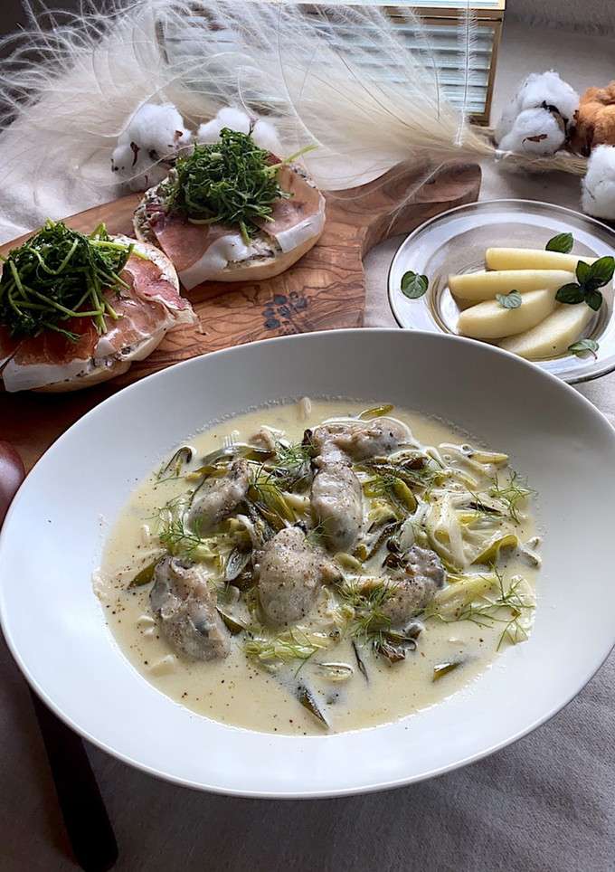牡蠣とねぎのミルク煮込み-レシピのメイン写真