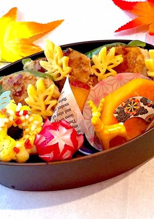 ピーマン肉詰め 鹿と紅葉弁当-レシピのメイン写真