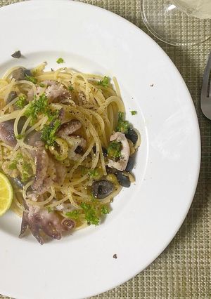 飯蛸とオリーブのスパゲティ。-レシピのメイン写真