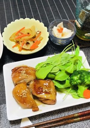 照り焼きチキンメインの夕飯献立和食ごはん-レシピのメイン写真