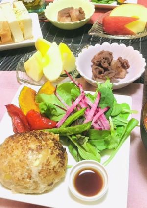 チーズハンバーグメインのボリューム夕飯-レシピのメイン写真