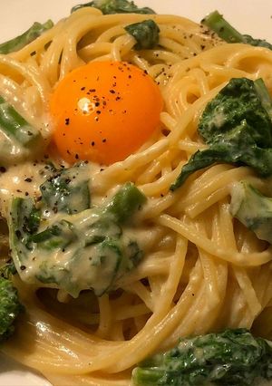 小豆島のナバナで五島うどんカルボナーラ-レシピのメイン写真