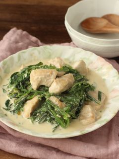 お肉柔らか★鶏むね肉と春菊のクリーム煮-レシピのメイン写真