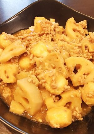 蓮根と里芋のひき肉あんかけ-レシピのメイン写真