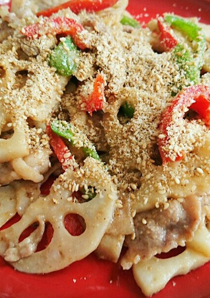 豚こま肉と蓮根のごま味噌炒め-レシピのメイン写真