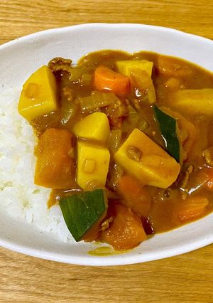 コーンスープでコクを出す☆南瓜カレー-レシピのメイン写真